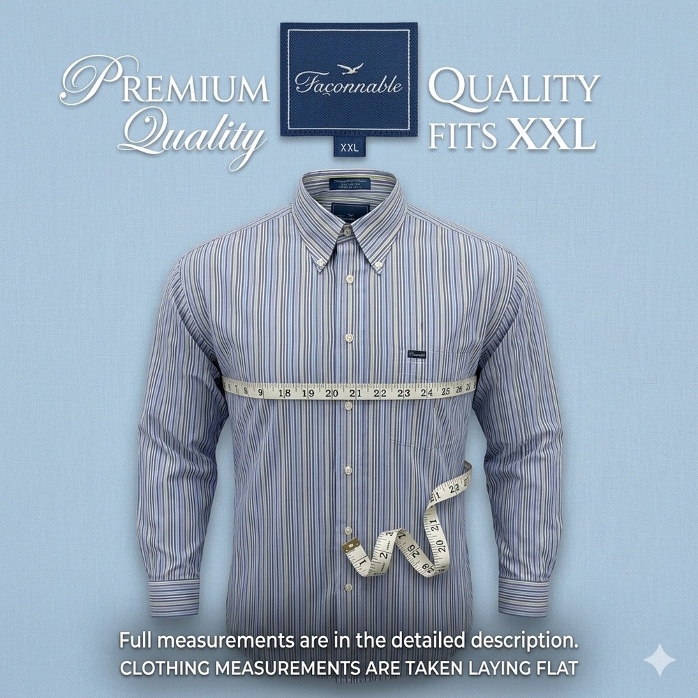 Façonnable Men's XXL Button Down Shirt Blue Multi-Stripe Made in USA Cotton